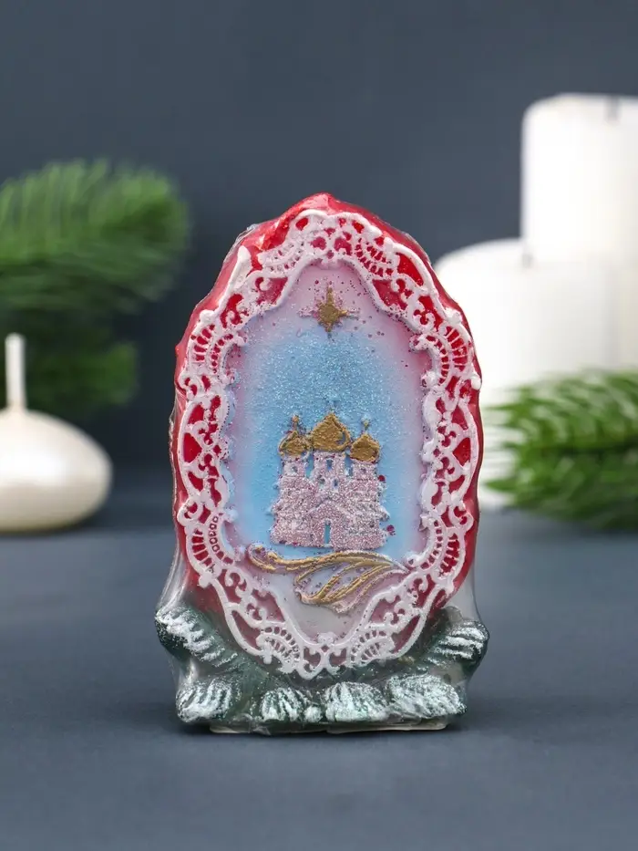 Свеча фигурная "Храм в рамке" 5,5х4х9 см, цв. красный