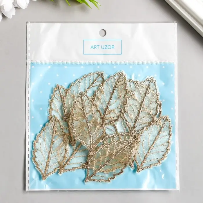 Декор для творчества текстиль вышивка "Скелетированный листик" 4х3,5 см