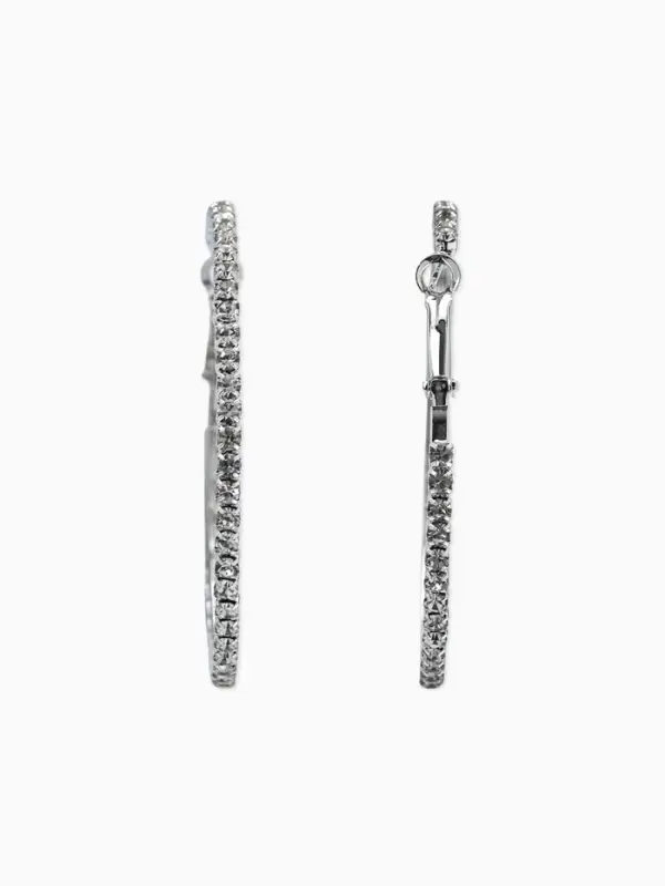 Серьги-кольца со стразами d=5.5 см, белые в серебре