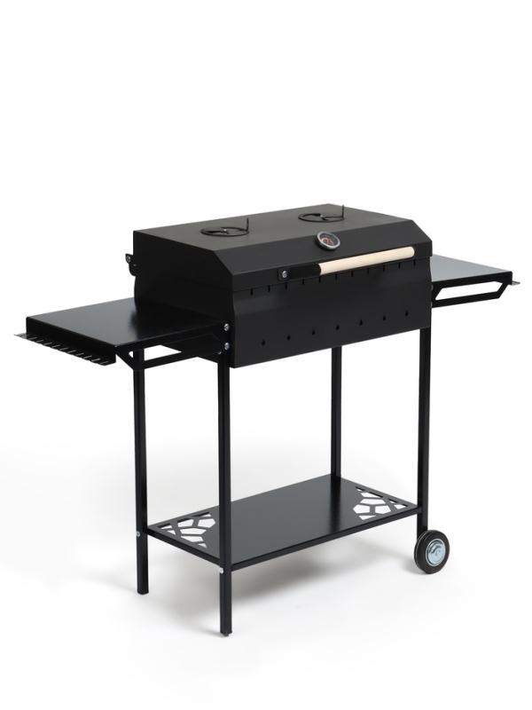Мангал GrilMe MAX, 35 х 115 х 83 см, сталь 2 мм, термометр, 2 полки, колёса