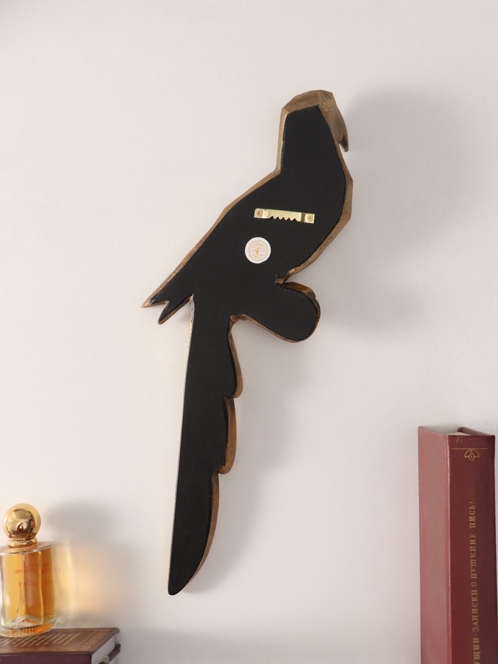 Панно интерьерное полистоун "Зеркальный попугай" золото 42,8х14х6 см