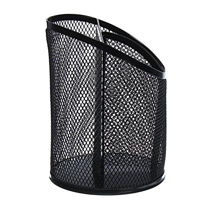 Стакан для пишущих принадлежностей, 3 отделения, сетка, металлический, чёрный