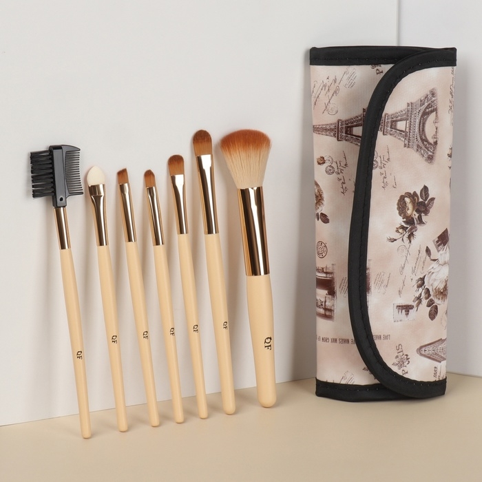 Набор кистей для макияжа &laquo;Франция&raquo;, 7 предметов, чехол на кнопке, цвет бежевый/коричневый