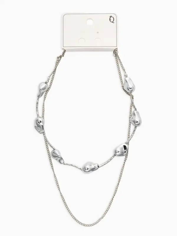 Колье "Борокко", цепь, 2 яруса, цвет серебро