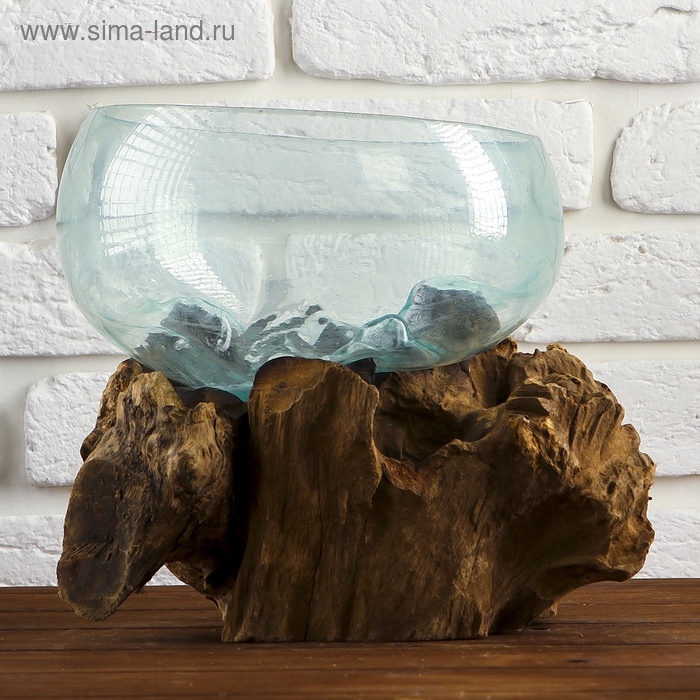 Вазон стекло на дереве "Забота" 20х25х25 см, МИКС