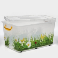 Контейнер для хранения с крышкой &laquo;Hide box. Трава&raquo;, 50 л, 60&times;38&times;31 см, на колёсиках, МИКС