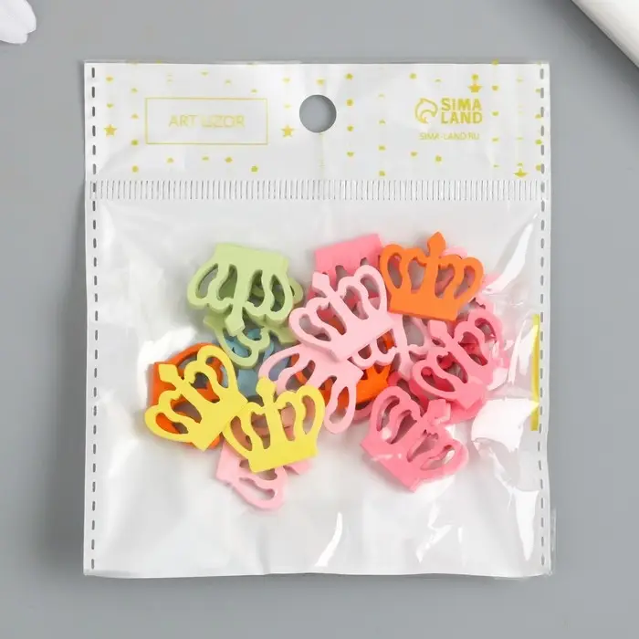 Декор для творчества дерево "Короны" летние цвета набор 20 шт 2х2,2х0,3 см