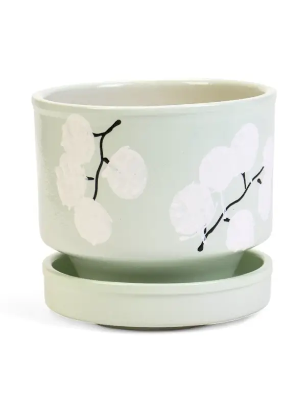 Горшок цветочный с поддоном 0,9 л, керамика "Листья" (М)