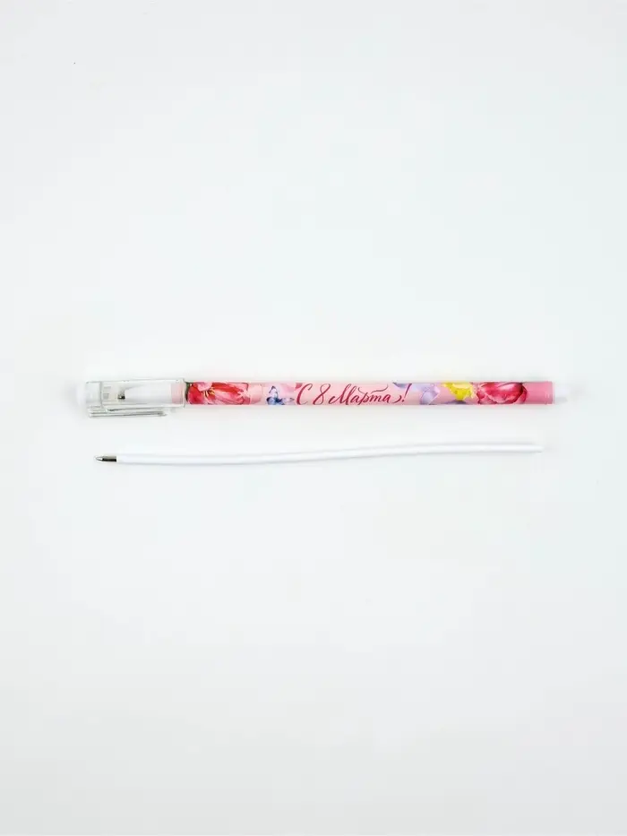 Ручка пластик с колпачком "8 Марта", синяя паста 0.5 мм