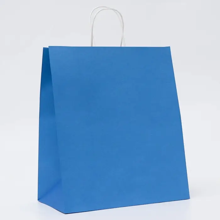 Пакет крафт синий, круглая ручка, 32&times;19.5&times;37 см, 120 г/м&sup2;