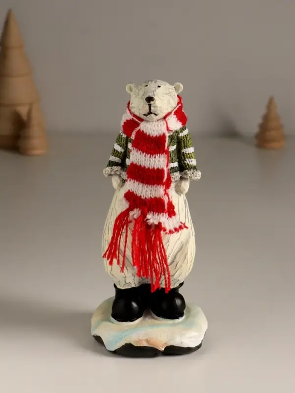 Сувенир полистоун "Медведь в полосатом свитере и шарфе" МИКС 7х6,5х16 см
