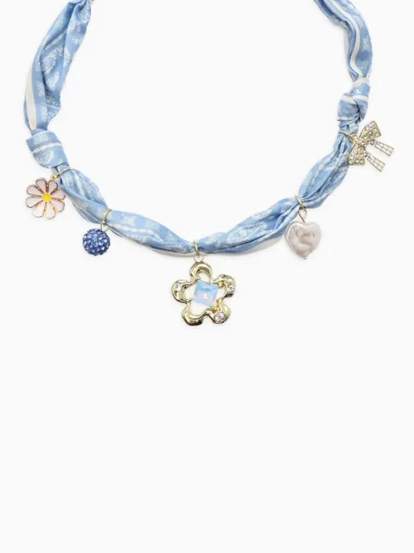 Колье-чокер на платке "Стиль". цвет голубой с золотом