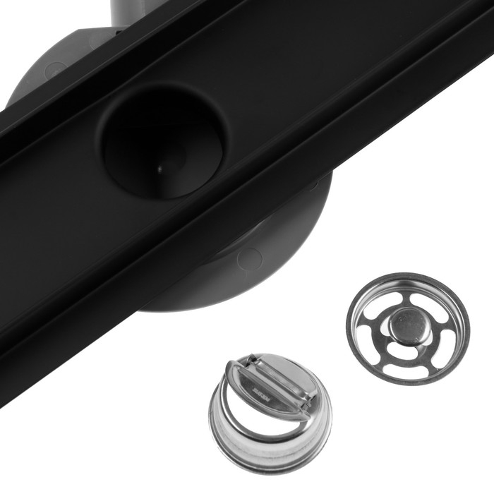 Трап ZEIN engr, c флaнцeм свободного вращ 360&deg;, 7*40 см, d=40/50 мм, нерж сталь, черный