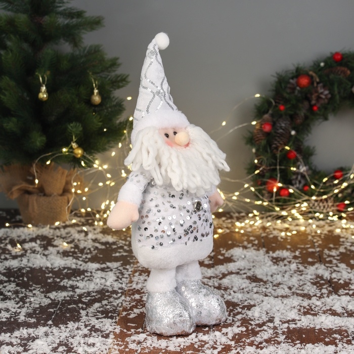 Мягкая игрушка Мягкая игрушка "Дед Мороз блеск" (59х21 см выдвинутые ножки) 40х21 см, серебристо-белый