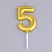 Свеча в торт &laquo;Европейская&raquo;, цифра 5, 6 см, золото