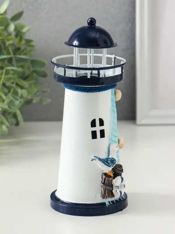 Сувенир настольный "Маяк с птицей" сетка, синий, 3хLR1130, RGB, LED 7,5х7,5х18 см