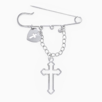 Булавка &laquo;Крест&raquo; и сердце, цвет серебро