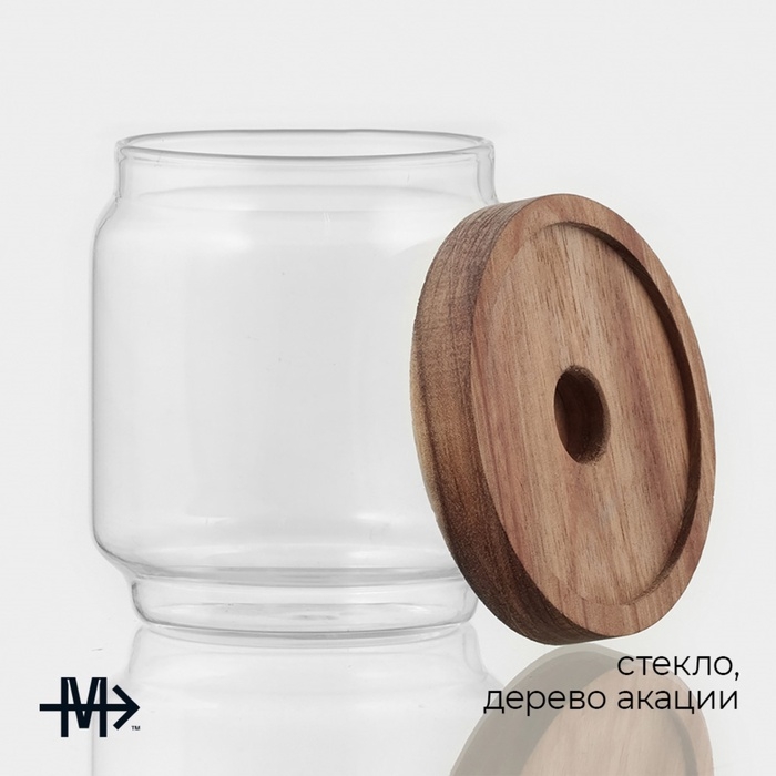 Банка стеклянная для сыпучих продуктов с деревянной крышкой Magistro Village, 450 мл, 9&times;10 см