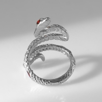 Новый год! Символ года 2025! Кольцо &laquo;Змея&raquo; спираль, цвет красный в серебре, безразмерное