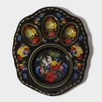 Подставка стеклянная для яиц Доляна &laquo;Жостовская роспись&raquo;, 3 ячейки, 21&times;18 см, цвет чёрный