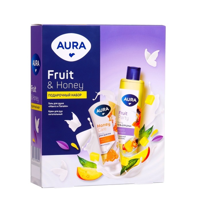 Подарочный набор косметики AURA " Манго и папайя": гель для душа, 250 мл + крем для рук, 75 мл