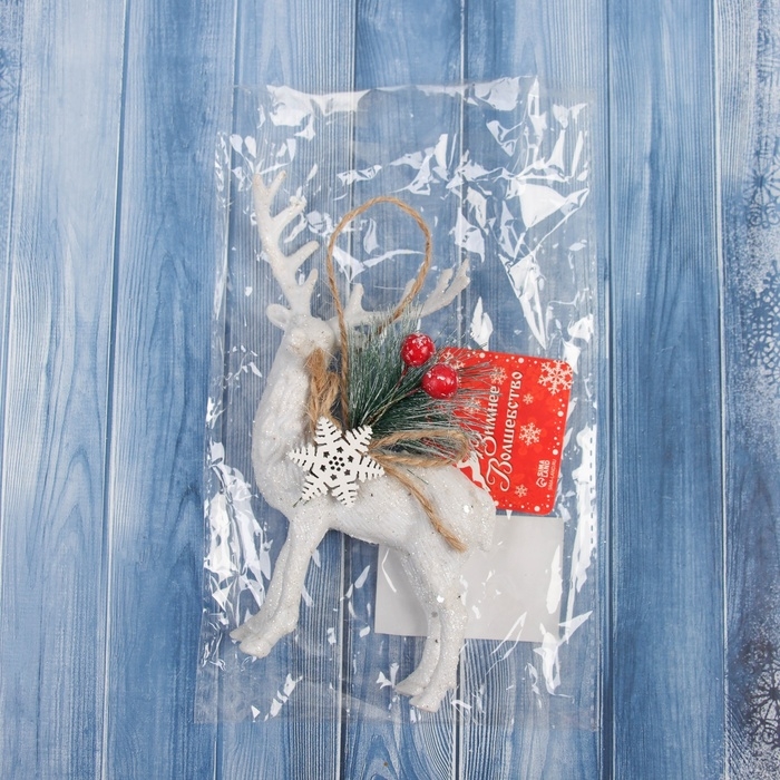 Украшение ёлочное "Олень с декором" 14х8 см, белый
