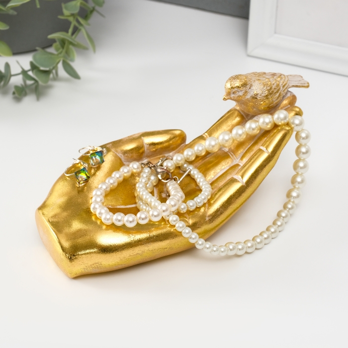 Подставка интерьерная полистоун Подставка интерьерная полистоун "Птичка на ладони" золото 19,5х9,3х9,5 см