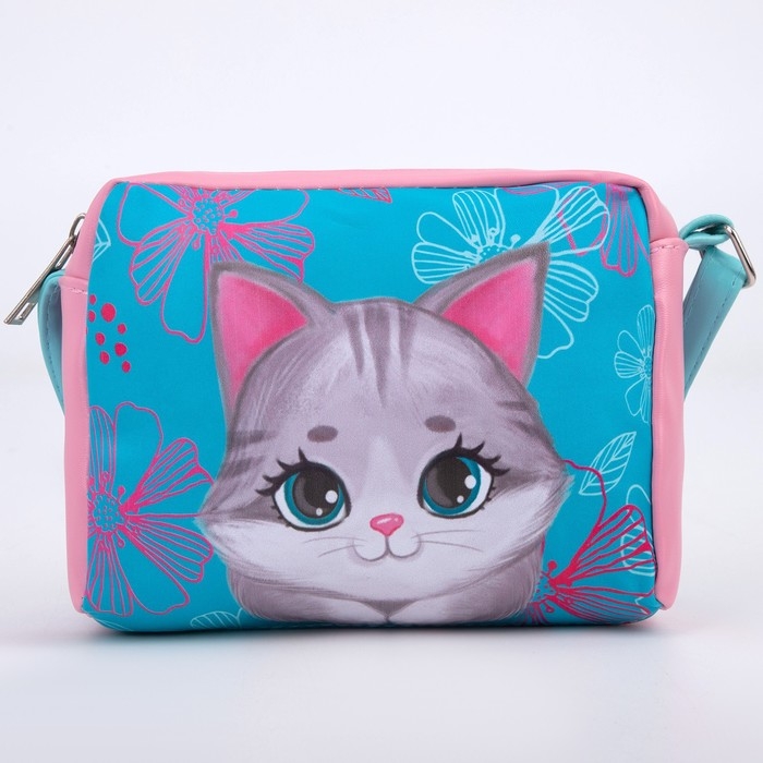 Сумка детская для девочки &laquo;Серый котик&raquo; из эко-кожи, на ремешке, 15х12х3 см