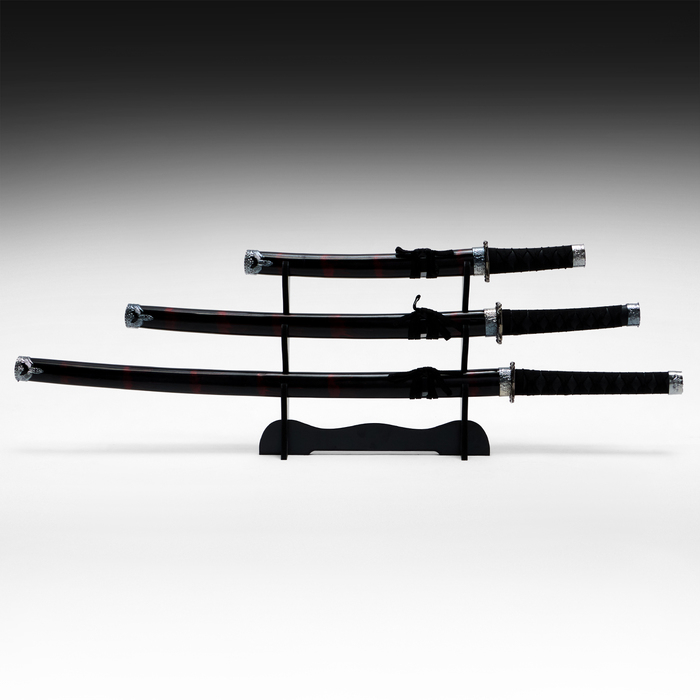 Сув. изделие катаны 3в1 на подставке, ножны дерево, черные с дымкой бордо глянец 51/77/100см