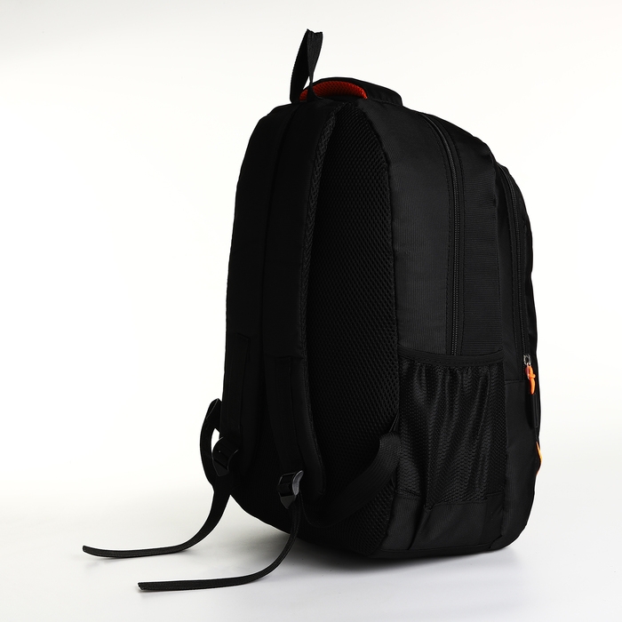 Рюкзак школьный на молнии, 4 кармана, цвет чёрный/оранжевый