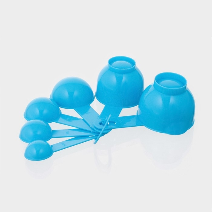 Набор мерных ёмкостей Доляна &laquo;Маэстро&raquo;, 7 предметов: стакан 500 мл, ложки, цвет голубой