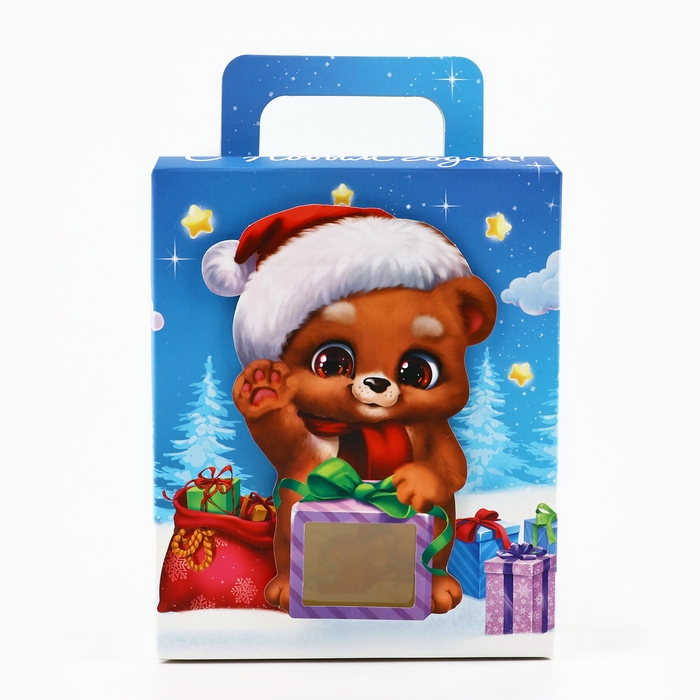 Коробка подарочная новогодняя складная с 3D эффектом &laquo;Мишка с подарком&raquo;, 18 x 15 x 7.5 см, Новый год