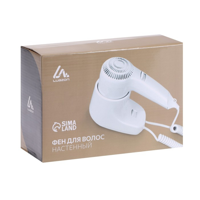 Фен Luazon LGE-006, 1600 Вт, настенный, 2 скорости, крепление, белый Фен Luazon LGE-006, 1600 Вт, настенный, 2 скорости, крепление, белый