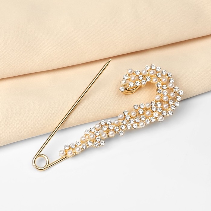 Булавка &laquo;Жемчужная россыпь&raquo; со стразами, 7,5 см, цвет белый в золоте