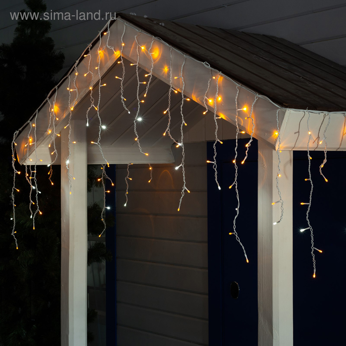 Гирлянда &laquo;Бахрома&raquo; 3 &times; 0.6 м, IP44, УМС, белая нить, 160 LED, свечение жёлтое, мерцание белым, 220 В