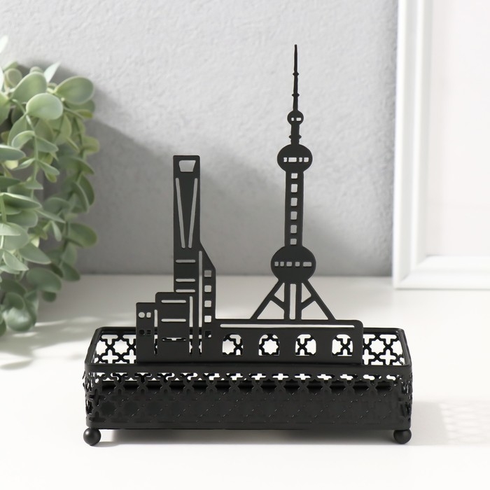 Подставка интерьерная металл Подставка интерьерная металл "Город" чёрный 6,3х14,5х18,5 см