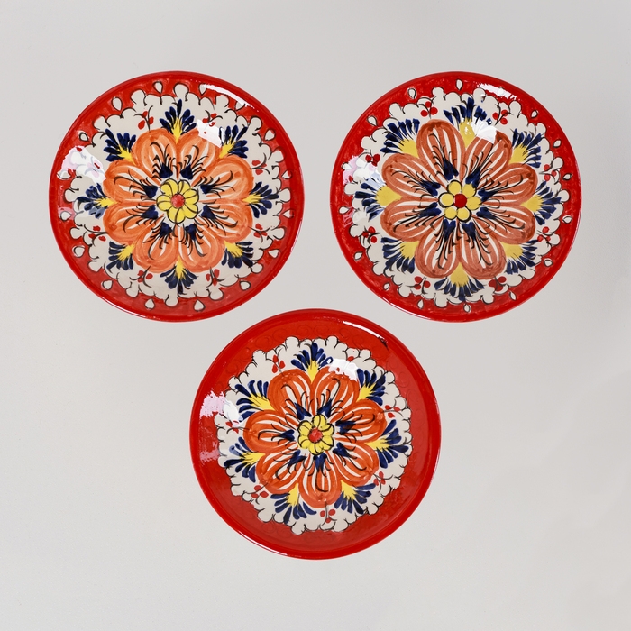 Конфетница Риштанская Керамика "Цветы", красная