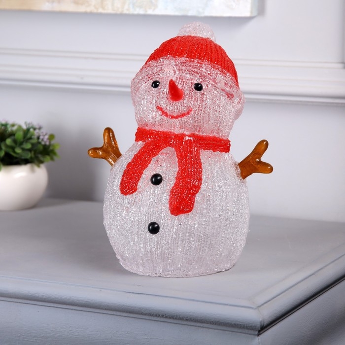 Светодиодная фигура &laquo;Снеговик&raquo; 15 &times; 16 &times; 10 см, акрил, 20 LED, батарейки АА &times; 3 (не в комплекте), свечение белое