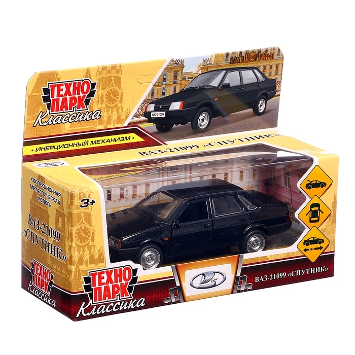 Машинка металлическая LADA-21099, ретро - модель &laquo;СПУТНИК&raquo;, открываются двери, багажник, инерция, 12 см, чёрный