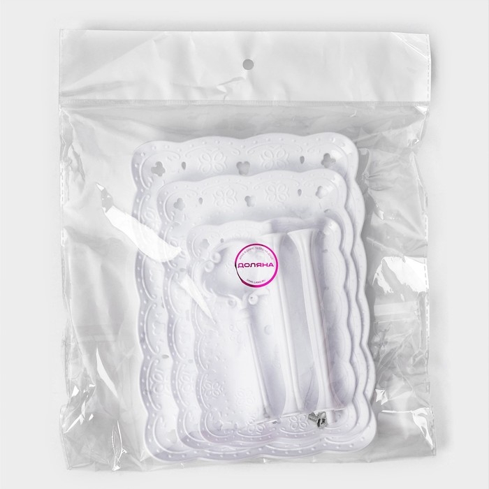 Блюдо 3 яруса Доляна &laquo;Вивьен&raquo;, 3 яруса, 15,5&times;11 см, 19,2&times;13,8 см, 22,7&times;16,4 см, цвет белый