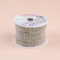 Цепь со стразами, с голографией, 3 ряда, металл, стекло, 6 мм, 4,5 &plusmn; 0,2 м, цвет серебряный