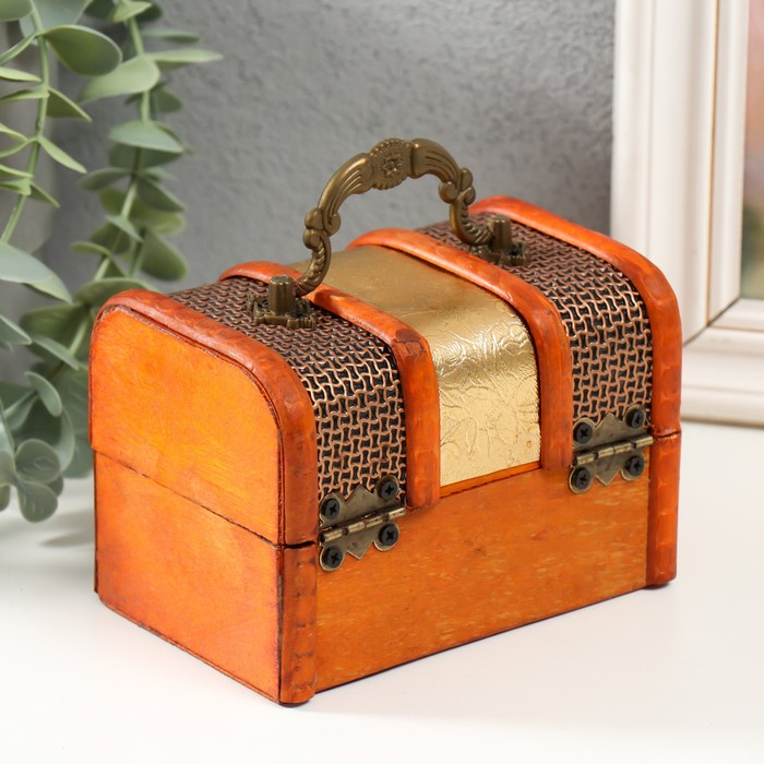 Шкатулка дерево сундучок "Золотая сеть и штукатурка" 8,5х12х8,5 см