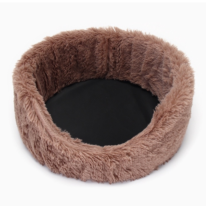 Лежанка для животных,  с подушкой,  мех, сатин, периотек,  40 х 40 х 16 см, коричневая
