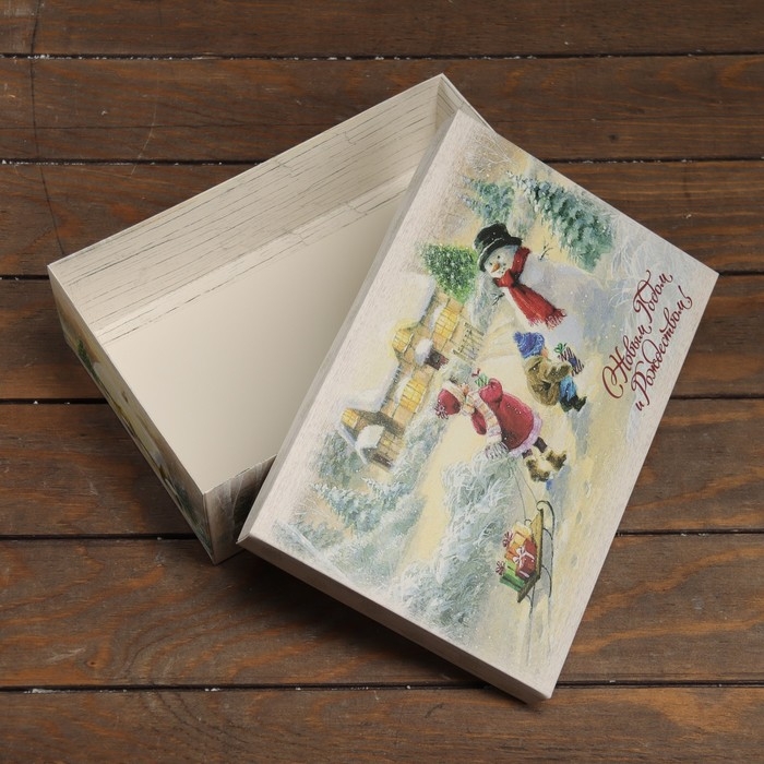 Новый год. Коробка подарочная новогодняя складная, крышка-дно, Новый год. Коробка подарочная новогодняя складная, крышка-дно,"С Новым Годом и Рождеством" 30 х 20 х 9 см