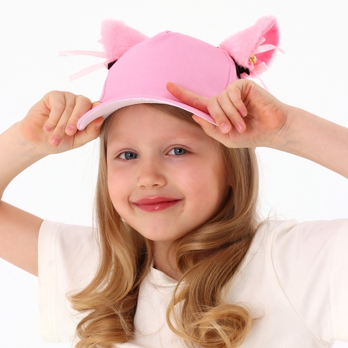 Кепка детская для девочки Кепка детская для девочки "Кошечка" с ушками, цвет розовый, р-р 52-54, 5-7 лет