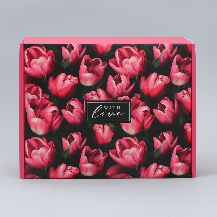 Коробка подарочная складная, упаковка, &laquo;Тюльпаны&raquo;, 27 х 21 х 9 см