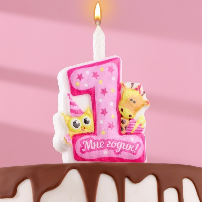 Свеча в торт Свеча в торт "Мне годик!" с жирафом и совой, 9,7 см, 12 мин, 40 г