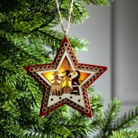 Ёлочная игрушка &laquo;Красная звезда с Дедом Морозом&raquo;, от батареек, свечение тёплое белое