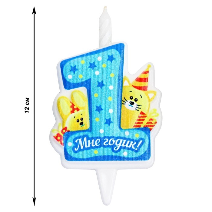 Свеча в торт Свеча в торт "Мне годик!" с котом и кроликом, 9,7 см, 12 мин, 40 г