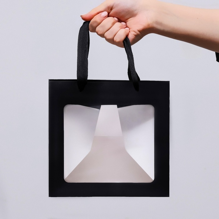 Пакет подарочный, крафт, с окном, &laquo;Черный&raquo;, 20 х 20 х 20 см